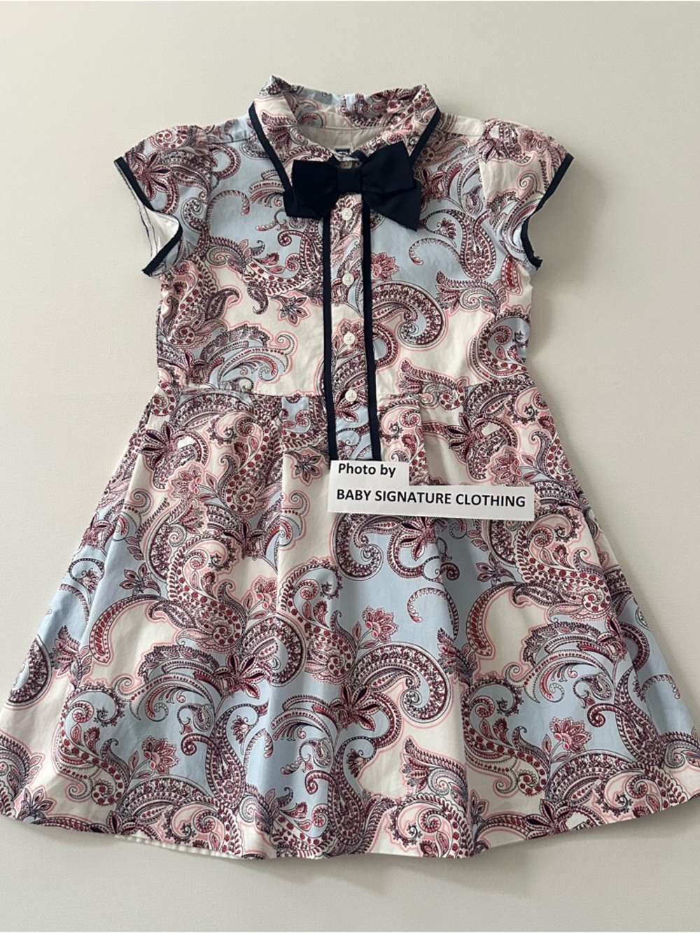 Janie and Jack Girls 6 Paisley Dress with Navy Bow Party